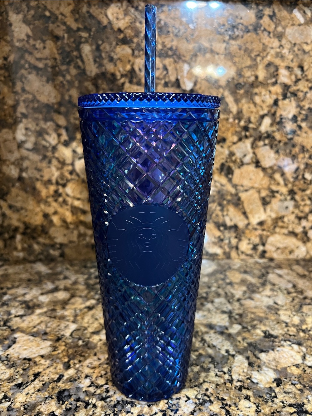 Starbucks Iridescent Navy Blue Studded Cold Cup with Straw